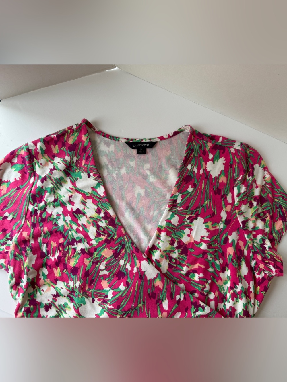 Lands' End Pink & Green Floral Wrap Midi Dress - Picture 6 of 11